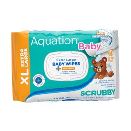 Aquation Baby XL Scrubby Wipes – Extra Large 12.5x7.5” Scrubbing Dot Textured Wipes with Vitamin E – Hypoallergenic, Dermatologist Tested, Gentle Care (25 CT, 6 Pack, 150 Total)