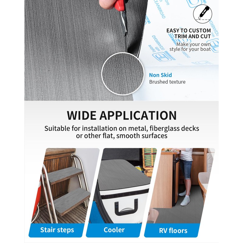 OCEANBROAD Brushed Boat Flooring 96''x16'' Self-Adhesive EVA Foam Sheet Non-Slip