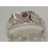 925 Solid Sterling Silver Natural Ruby Solitaire Mens Gents Signet