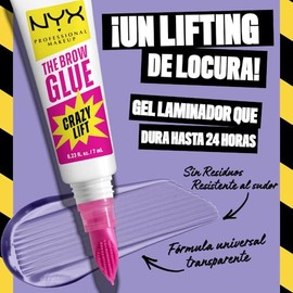 NYX Professional Makeup The Brow Glue Crazy Lift, gel de cejas con fijacin extrema por 24H, efecto laminado, resiste al sudor y sin residuos, cepillo 