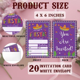 SIXEIGHT Fiesta Birthday Invitations, Mexican Theme Party Invitations, 20 Fill-in Style Invites with Envelopes for Girls Boys, Birthday Party Favor & Decoration (4"x6")-D37