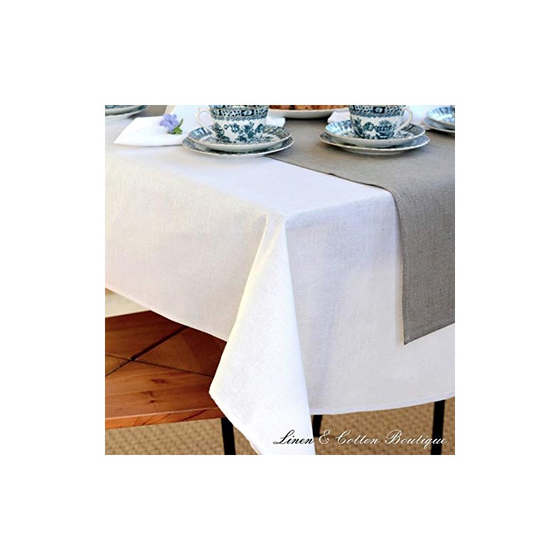 Linen & Cotton Pure White Tablecloth Amelia, 50% Linen, 50%