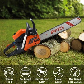JPNTECH 60cc Gas Chainsaw 20 Inch 2-Cycle Petrol Chainsaw Handheld Cordless Chain saw for Wood Cutting Forest Farm Garden Use