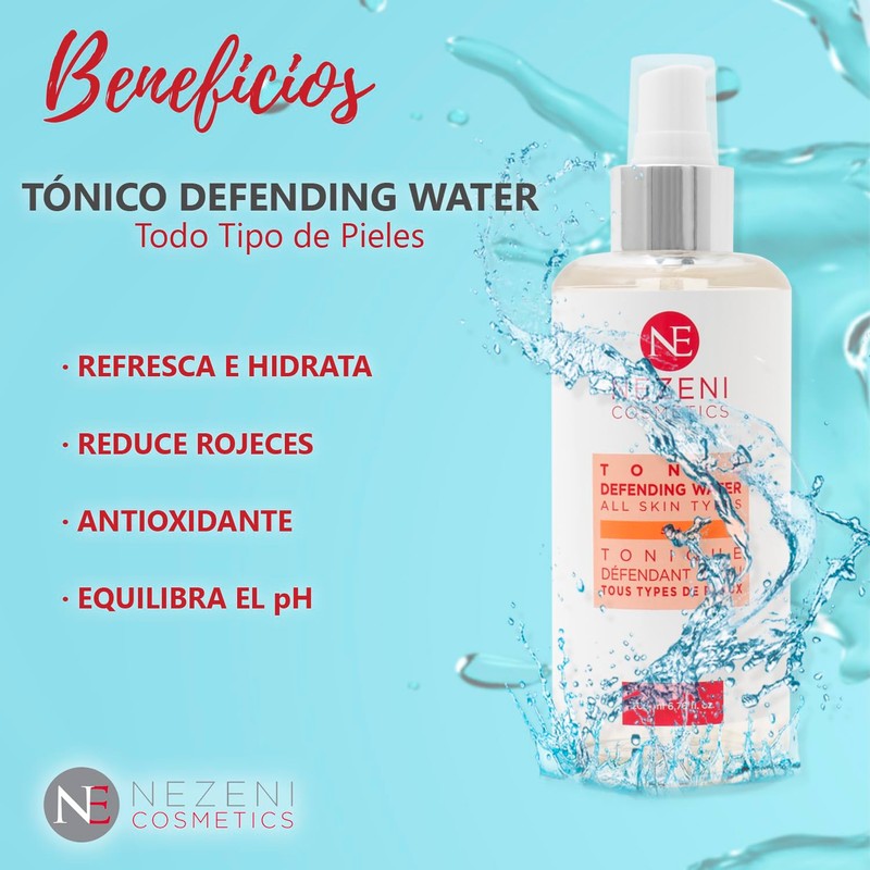 Nezeni Defending Water Gesichtswasser, 200 ml, 8 Wirkprinzipien, Hyaluronsäure, Hamamelis-Extrakt