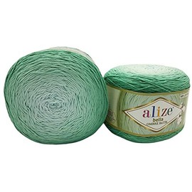 2 x 250 g Alize Bella Batik Ombre Knitting Wool Colour Gradient, 500 g Knitting Yarn 100% Cotton, Gradient Wool (Green 7408)