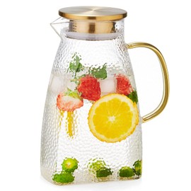 POKALOTEA Y4R-4162 Pot, Refrigerator Pot, Easy To Put In The Refrigerator Door Pocket, Heat Resistant Glass Pitcher, 63.9 fl oz (1,600 ml), Cold Brew Pot, Compatible with Direct Fire, Hot Water, Fruit Tea, Easy to Clean, Large Capacity, Space Saving, Handle Back