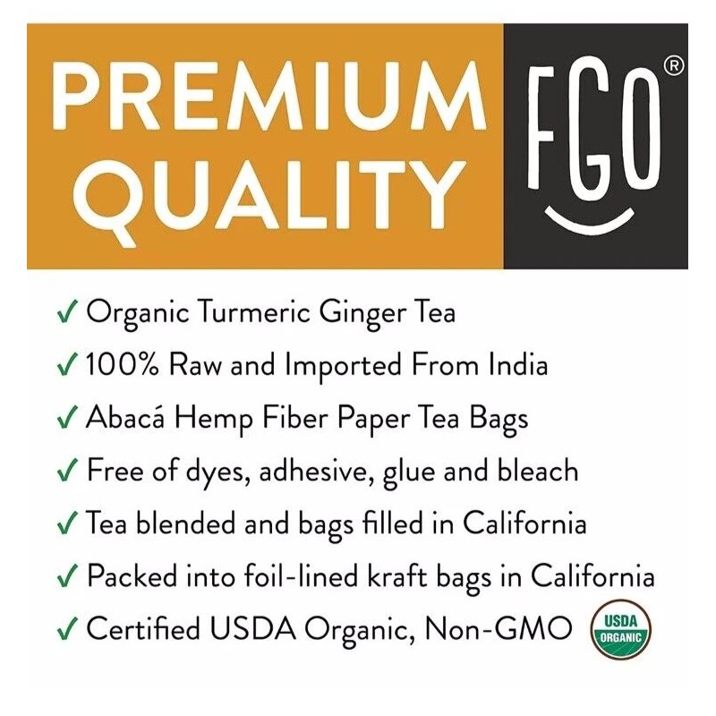 FGO Organic Turmeric Ginger Tea - Eco-Conscious Tea Bags -