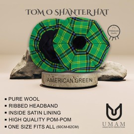 UMAM Scottish Traditional Tam o' Shatner 100% Wool Tammy Hat Flat Bonnet Kilt Many Tartans (Navy Blue)