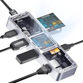 DOCKCASE Explorer Edition Visual Smart USB C Hub (6 en 1) con puerto HDMI 4K a 60Hz, Gigabit Ethernet, USB-C y 2 puertos de datos USB-A de 5 Gbps, suministro de energía PD de 100 W, para MacBook