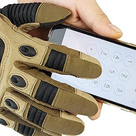 Full Finger Touch Screen Contact Gloves Hard Knuckle Cycling Biking Paintball Airsoft (Kharki, Medium)