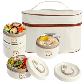 3/4 Pack Food Box Stackable Adult Lunch Box Portable Insulated Food Container Food Box with Chopsticks Spoon Insulated Bag Stainless Steel Food Container for Kids and Adults(Four Outfit)