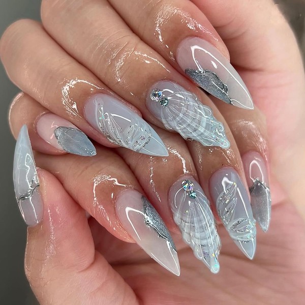 Almond False Nails Press on Nails Medium 3D Shell Almond