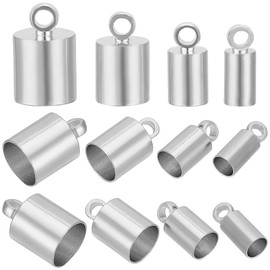Beebeecraft 32Pcs Cord End Caps 3/4/5/6mm 925 Sterling Silver Plated Column Cord Glue in Barrel End Caps Leather Cord Findings for Bracelets Jewellery Making