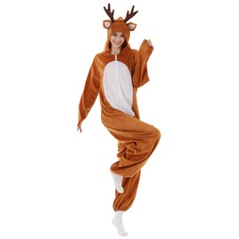 maxToonrain Onesies for Women Reindeer,Adult Christmas Fancy Dress Outfits Funny Fluffy Reindeer Costume Xmas Pyjamas Pjs Outfit for Womens(Khaki,M)