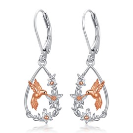ZPMMPZ Hummingbird Earrings 925 Sterling Silver Rose Gold Hummingbird Dangle Earrings Cute Bird Earrings Jewelry Gifts for Women