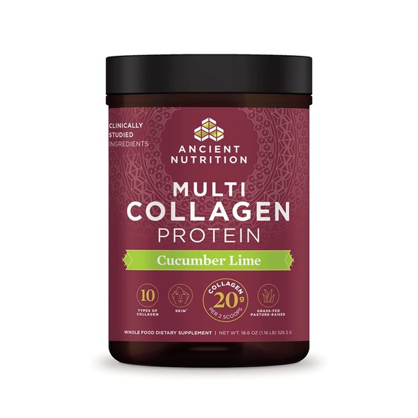 Ancient Nutrition Collagen Powder Protein, Multi Collagen Protein, Cucumber Lime, Hydrolyzed Collagen Peptides Supports Skin and Nails, Joint Supplement,18.7oz