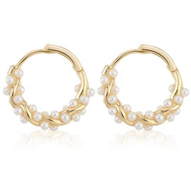 Mabor Pearl Twist Hoop Earrings Small Gold Huggie Earrings for Women Teen Girls Gold Geometric Twisted Pearl Hooped Earrings for Wedding Jewelry Gifts for Friends