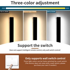 Daoseolo 2 Pack Long Outdoor Porch Light, 23.6inch Modern LED Wall Sconce, IP65 Waterproof, 3 Color 3000K/4500K/6000K, 24W, Exterior Linear Lighting Fixture for Patio, Yard, Garage, Balcony