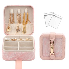 Travel Jewelry Box for Women, Floral Embroidery Vintage Jewelry Organizer, Portable Compact Jewelry Case with Secure Clasp & Velvet Lining, Gift Idea (Pink)