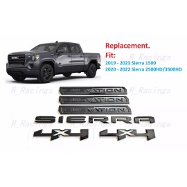 Sierra 6PCS Gloss black Elevation Bed 4x4 Sierra Emblem 2019+ Sierra 1500 2500HD 3500HD