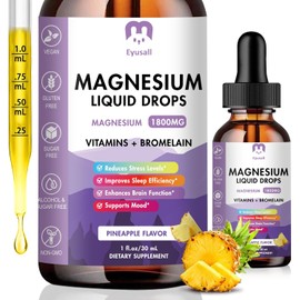 Magnesium Glycinate Liquid Drops, Liquid Magnesium Drops 1800MG, Bromelain, Vitamin D3, C, B6 – Pineapple Flavor, Support Nerves, Sleep, Relaxation, Muscle, Bone