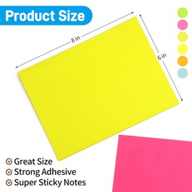 Lkpezy 6 X 8 in Creative Extra Large Sticky Giant Pads,6 Brilliant Colors Assorted,203 mm x 152 mm,50 Sheets/Pad, 6 Pads for Drafts,Presentations,Workshops,Self-Adhesive Organization Tools