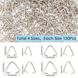 SOFPLATE 1 Box 600Pcs 9mm 11mm 12mm 16mm Triangle Open Jump Rings jewellery Pinch Bails Silver Buckle Clasp Pinch Bail Charm Bead Pendant Connectors for jewellery Making Supplies DIY Craft Accessories