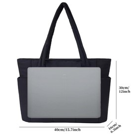 LOTEZAVA Women's Puffer Tote Bag, Large Quilted Handbag for Women, 15.6 Inch Lightweight Shopper Bag, Laptop Bag for Work, Clinic, University and Travel, blue, L