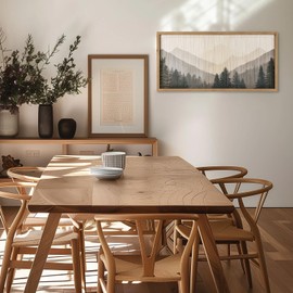 flangairy 23.6 X 11.8 In Mountain Wall Art, Macrame Tassel Crafts With Wood Framed, Nature Landscape Forest Pictures Wall Hanging Decor, Living Room Bedroom Home Artwork