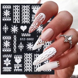 5D Embossed Snowflake Nail Art Stickers Christmas Nail Decals Realistic Flower Line Snowflake Christmas Design Self-Adhesive Nail Decoration Supplies for Women DIY Acrylic Christmas Party Decoration