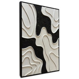 zoinart Black and White Textured Wall Art, Abstract Painting on Canvas, 24x36 Inch, Contemporary Minimalist Artwork Wall, Modern Framed Wall Decor