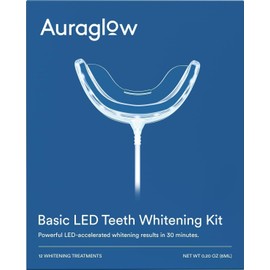 Auraglow Teeth Whitening Kit, Wired LED Accelerator Light, 35% Carbamide Peroxide Teeth Whitening Gel, 12 Whitening Treatments, Whitens up to 10 Shades in 7 Days