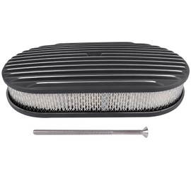 GELUOXI Aluminum 15" Oval Full Finned Air Cleaner Filter Black Replacement for Chevy SBC BBC 265 283 305 307 327 360 383 400 413 454 502 Engines