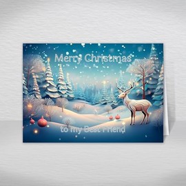 Best Friend Christmas Card, A5 Size Christmas Card for my Best Friend, Luxury Christmas Greeting Cards with a Christmas Wishes Greetings Verse Inside: Reindeer Snow Scene Christmas Card