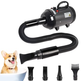 Hoqqf Dog Dryer for Large Dogs 5.2HP 3800W High Velocity Pet Hair Dryers with Heater for Grooming, Spind Temperature Adjustable Pet Dryer Machine with 4 Nozzles (Black)