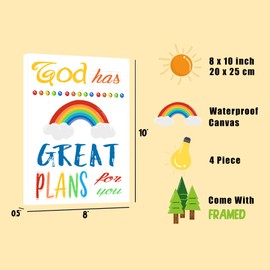 Framed Kids Inspirational Quotes Colorful Wall Art - Kids Classroom Rainbow Bible Verse Prints - Sunday School Decor Nursery Playroom Wall Decor - set of 4,8"x 10"