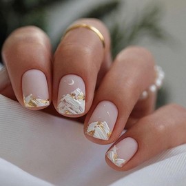 Resweky Kurz Frosted Square Fake Nail Nude Rosa Französisch Falsche Nägel Druck Auf Nägeln Volle Abdeckung Acrylnägel Für Frauen Und Mädchen