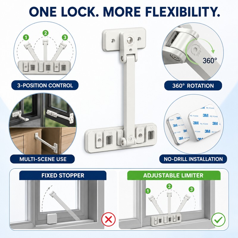 Adjustable Window Safety Lock, Multifunctional Child Door & Sliding Window