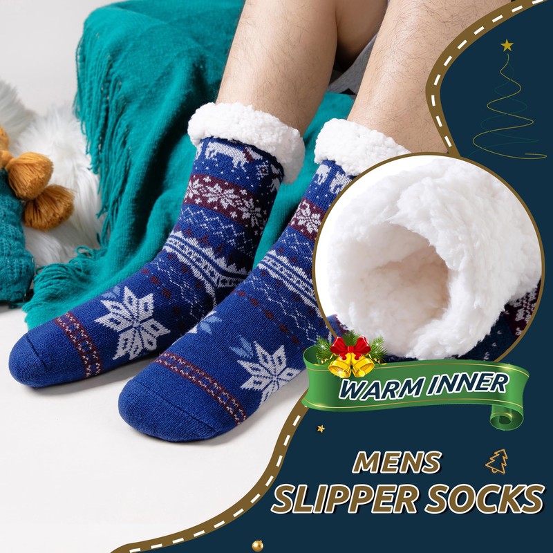 WEVIAS Men's Fleece Lined Cozy Extra Thick Slipper Socks Winter