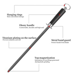 ELephas PLus honing steel knife sharpener ，high carbon steel knife sharpener rod,12 Inch Knife Sharpening Steel Honing Rod（black）