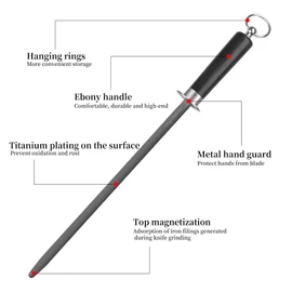 ELephas PLus honing steel knife sharpener ，high carbon steel knife sharpener rod,12 Inch Knife Sharpening Steel Honing Rod（black）