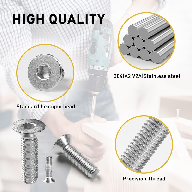 FOMGIIN Countersunk Screws Stainless Steel M5 x 10 mm, Pack