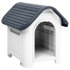 vidaXL Dog House, Dog Kennel with Roof, Small Pet Cage with Air Vents and Raised Floor, Puppy Shelter for Garden Backyard, Gray Polypropylene
