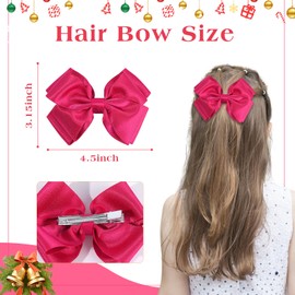 CN 4.5 Inch Hot Pink Glitter Hair Bows for Girls Alligator Clips Sparkly Satin Hair Accessories for Kids Toddler Women on Birthday Wedding Christmas and Party
