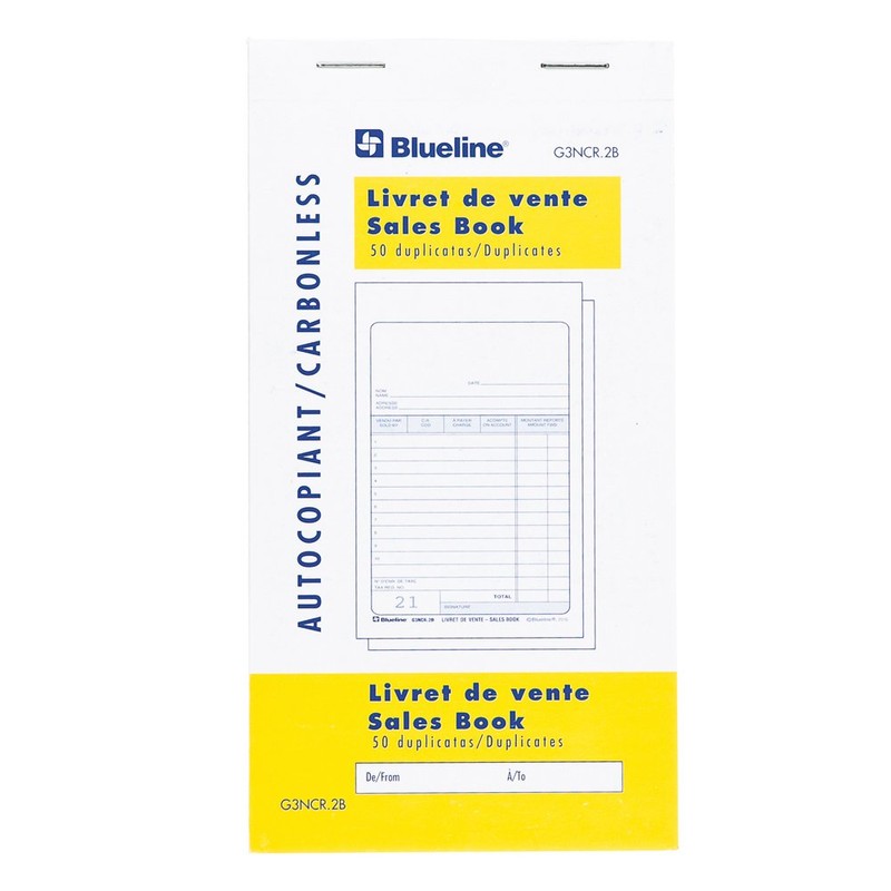 Blueline Sales Book, 50 Carbonless Duplicates, Bilingual, 3-1/2" x 6-1/2"