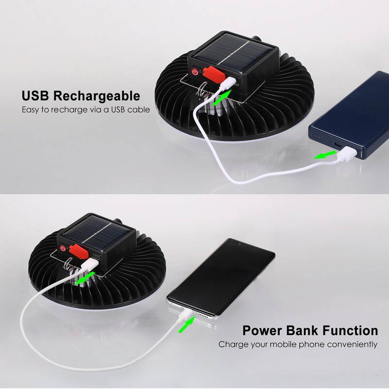 Portable Camping Lantern with Fan Solar USB Rechargeable LED Tent