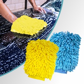 Microfiber Car Wash Drying Mitts, 2x Microfibre Cloth Car Wash Mitt Glove – Double Sided Wash Mitt for Car Washing - Lint-Free, Super Absorbent Car Cleaning Mitt for Cleaning Vehicle and Motorcycles