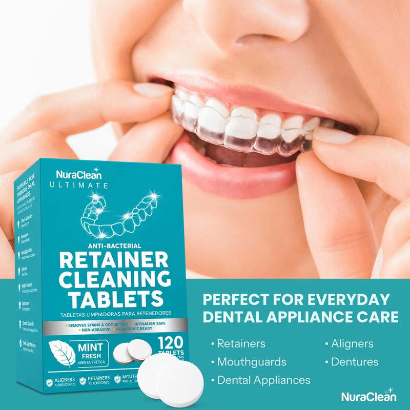 NuraClean Ultimate Retainer Cleaning Tablets Mint Fresh Removes Stains, Deposits,