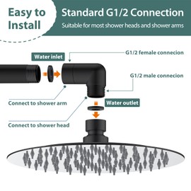 JASYA 90 Degree Elbow Shower Head Adapter Black All Metal Handheld Showerhead Elbow Adapter G1/2" Showershead Extension Arm Connector Showersdapter For Shower Heads Extension Pipe (90°, Black)