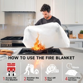 Fire Blanket Emergency for Home Kitchen - 40"x40" Fireproof Safety Protection Fiberglass Flame Retardant Blankets Survival Essential Kit for House Car Camping Outdoor Fireplace Grill BBQ - 6 Pack